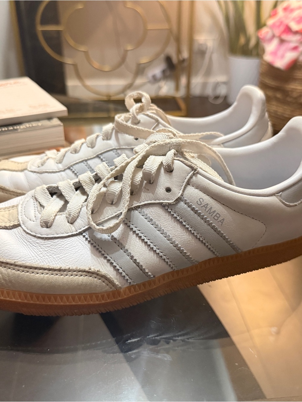 adidas Samba Sneakers in White with Gum Sole